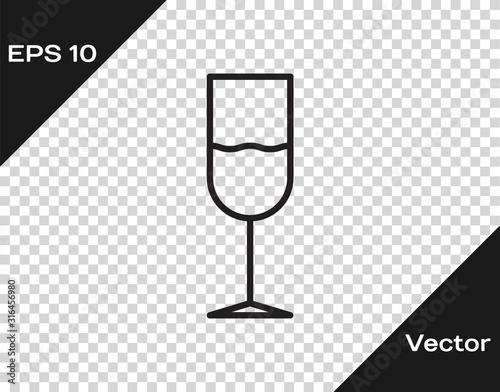 Black line Wine glass icon isolated on transparent background. Wineglass icon. Goblet symbol. Glassware sign. Vector Illustration