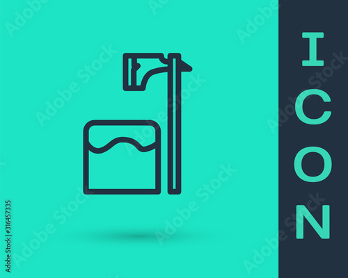 Black line Executioner axe in tree block icon isolated on green background. Hangman, torturer, executor, tormentor, butcher, headsman. Vector Illustration