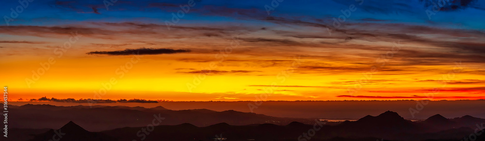 Panorama of Sunset in Mountains