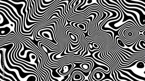 Abstract Black and White lines in dynamic wave motion. shape pattern motion graphics background 4k. Seamless Loop.