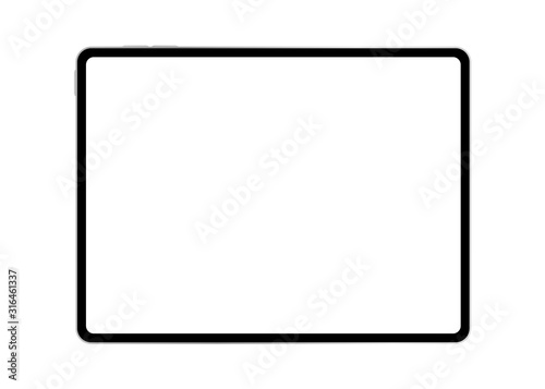  Modern black tablet computer with blank horizontal screen isolated on white background. Mockup Realistic Vector illustration