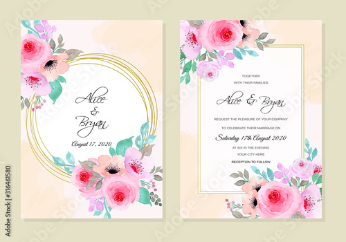 wedding invitation with floral watercolor