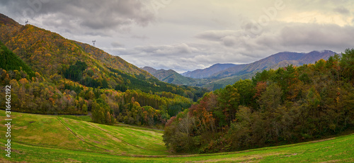 viewpoint of ouchi dam in autumn of fukushima japan photo