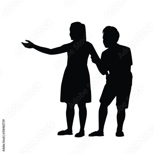 Children are fearing something silhouette vector
