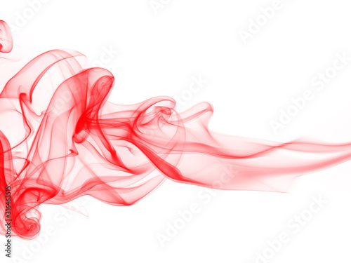 Red smoke abstract on white background, movement of red ink color