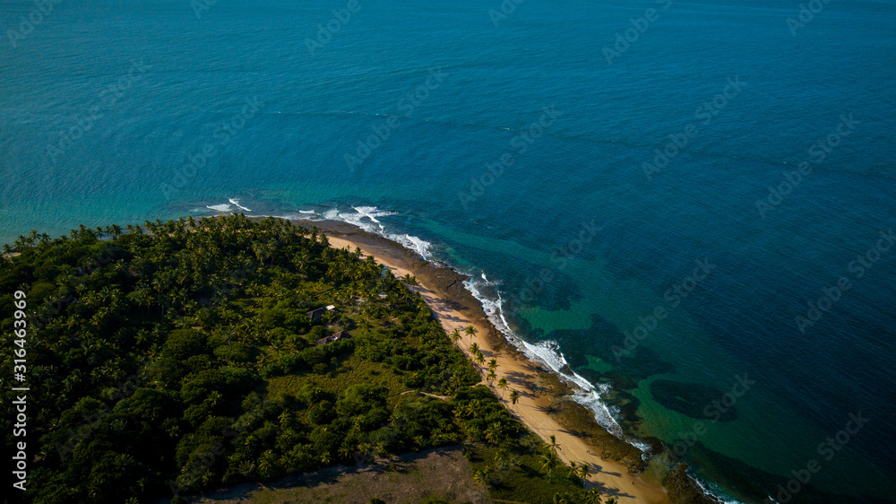 Aerial view of beaches in Barra Grande, one of the most visited tourist destinations on the Maraú peninsula, in the south of the state of Bahia. Brazil