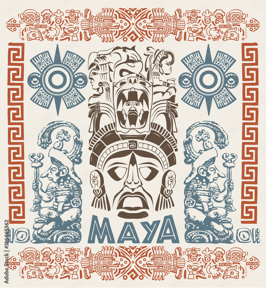 Mayan Aztec Motifs Concept vector illustration, Tattoo Tribal Style. Mayan Aztec Motifs Concept vector illustration, Tattoo Tribal Style.