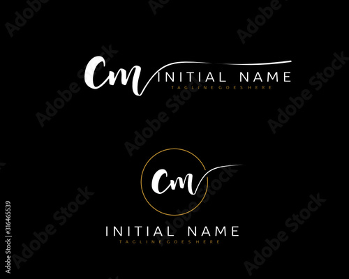 C M CM Initial handwriting logo vector. Hand lettering for designs.