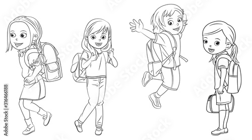 cartoon girl collection go to school for coloring book