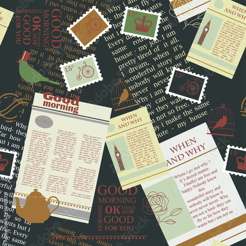 British retro style newspaper seamless pattern
