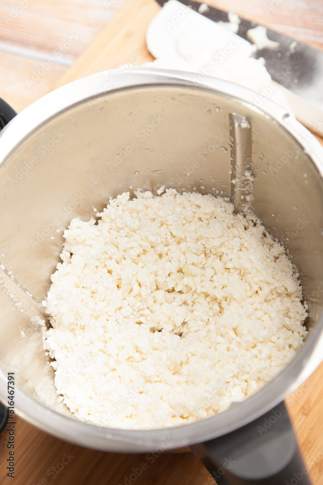 Cauliflower rice chopped up in food processor 
