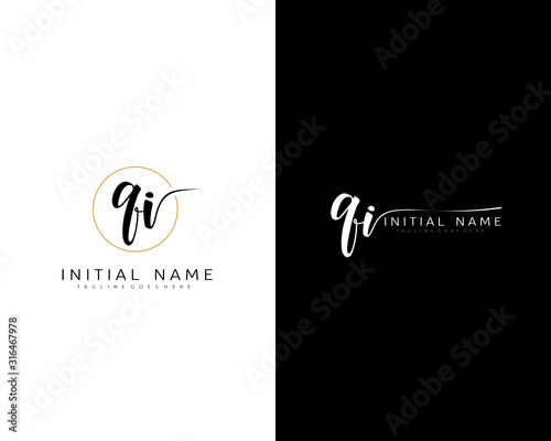 Q I QI Initial handwriting logo vector. Hand lettering for designs.