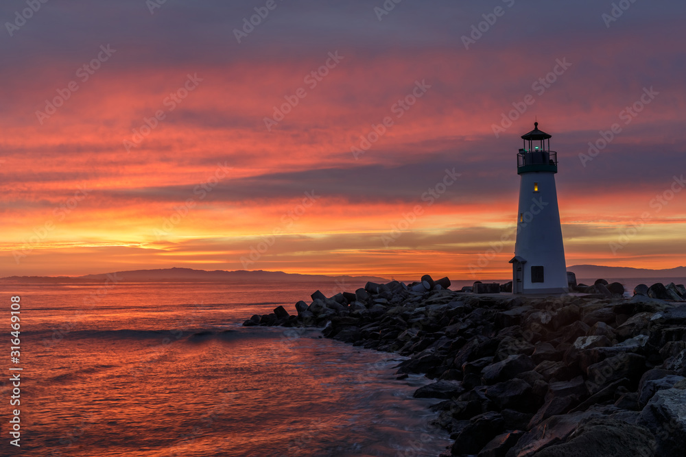 Walton Lighthouse at Dawn. Santa Cruz, California, USA.