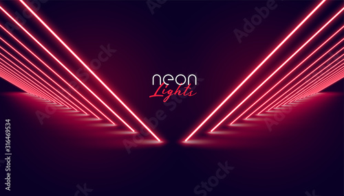 perspective neon red lights pathway background design