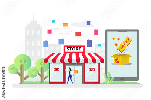 Illustration of Shopping Discount Design. Suitable for web landing page, ui, mobile app, editorial design, flyer, banner, and other related occasion