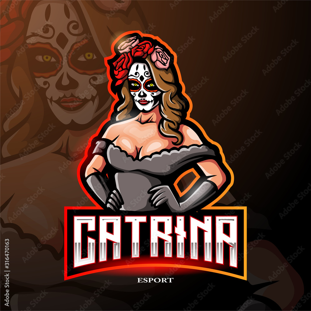 Calavera Catrina mascot logo for electronic sport gaming logo