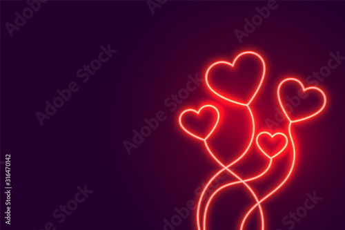 glowing neon flying hearts banner design