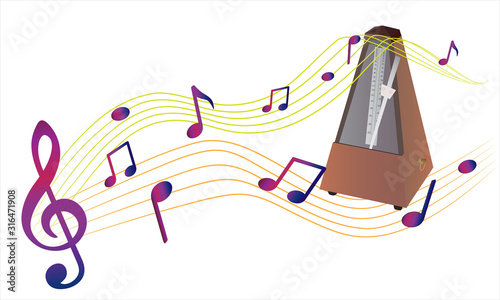 Vector illustration music note logo and vintage metronome graphic design