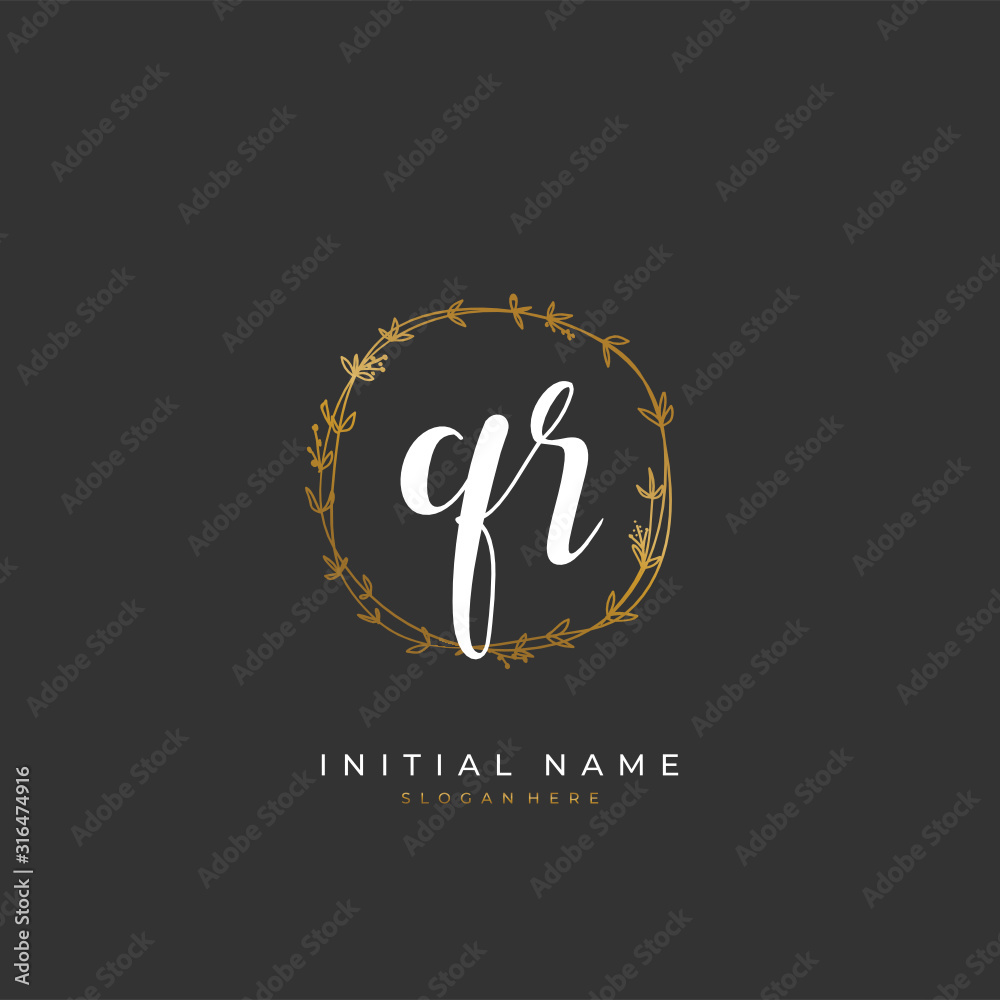 Handwritten initial letter Q R QR for identity and logo. Vector logo template with handwriting and signature style. Handwritten initial letter Q R QR for identity and logo. Vector logo template with handwriting and signature style.