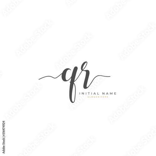 Handwritten initial letter Q R QR for identity and logo. Vector logo template with handwriting and signature style.