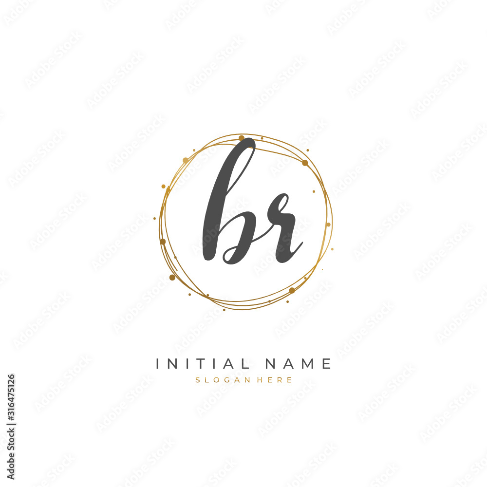 Handwritten initial letter B R BR for identity and logo. Vector logo template with handwriting and signature style.