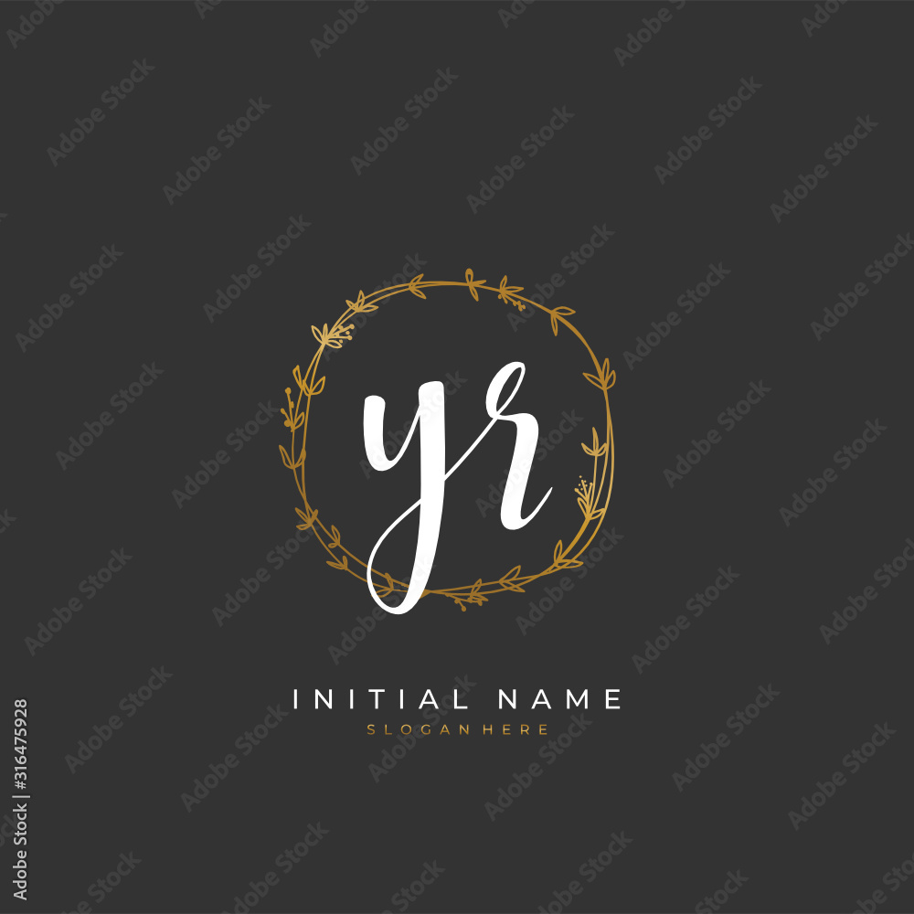 Handwritten initial letter Y R YR for identity and logo. Vector logo template with handwriting and signature style.