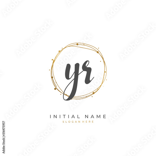 Handwritten initial letter Y R YR for identity and logo. Vector logo template with handwriting and signature style.