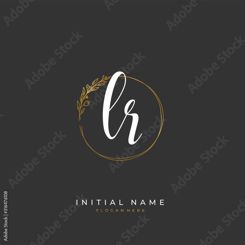 Handwritten initial letter L R LR for identity and logo. Vector logo template with handwriting and signature style.