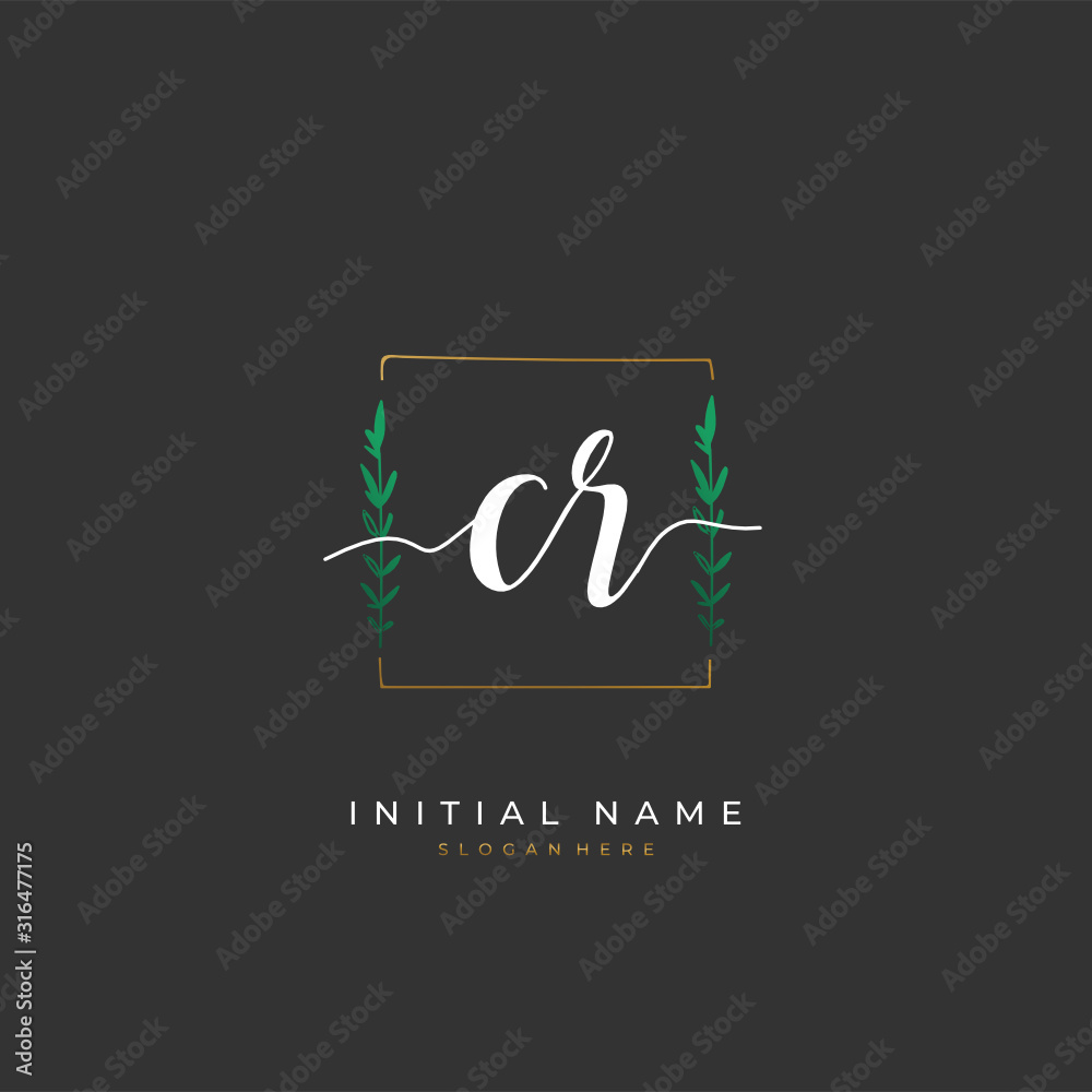 Handwritten initial letter C R CR for identity and logo. Vector logo template with handwriting and signature style. Handwritten initial letter C R CR for identity and logo. Vector logo template with handwriting and signature style.