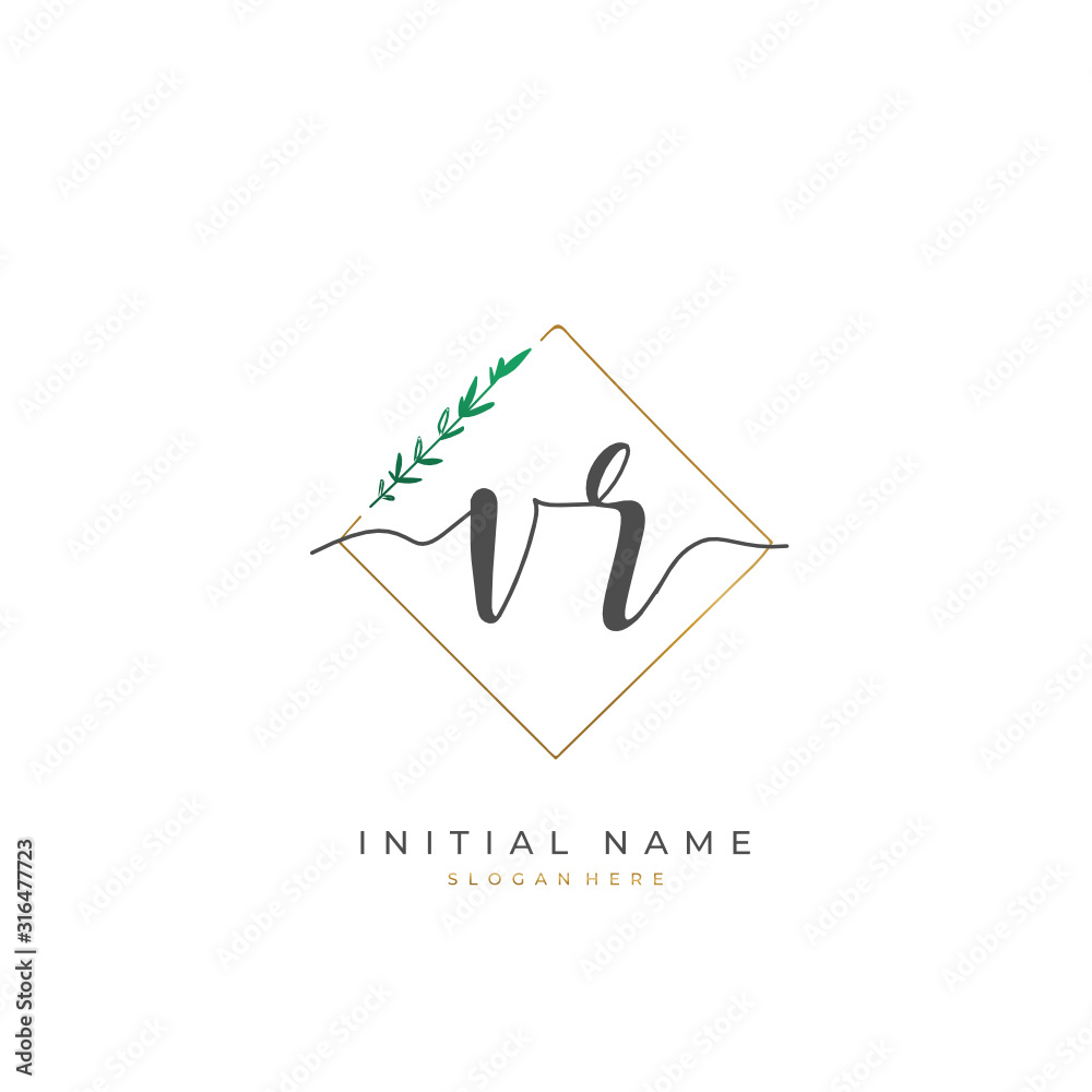 Handwritten initial letter V R VR for identity and logo. Vector logo template with handwriting and signature style. Handwritten initial letter V R VR for identity and logo. Vector logo template with handwriting and signature style.