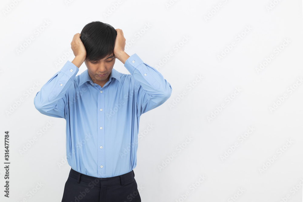 Young asian business man unhappy and frustrated with something. Negative facial expression isolated on white background. Young asian business man unhappy and frustrated with something. Negative facial expression isolated on white background.