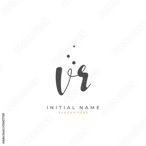 Handwritten initial letter V R VR for identity and logo. Vector logo template with handwriting and signature style.