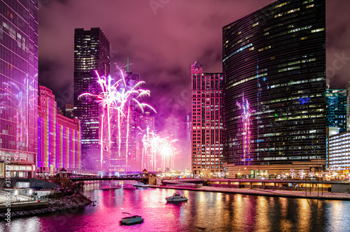 A beautiful timelapse shot of fireworks at Wolf Point in Chicago, USA