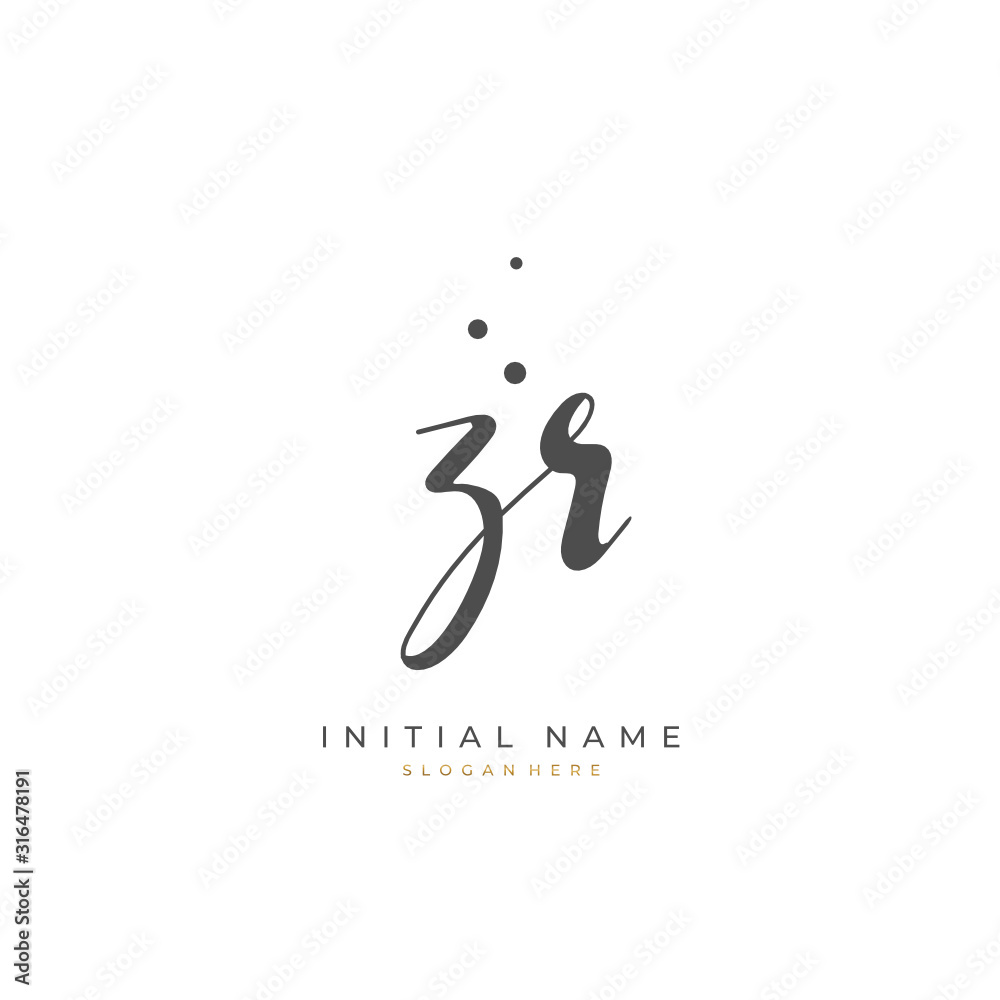 Handwritten initial letter Z R ZR for identity and logo. Vector logo template with handwriting and signature style. Handwritten initial letter Z R ZR for identity and logo. Vector logo template with handwriting and signature style.