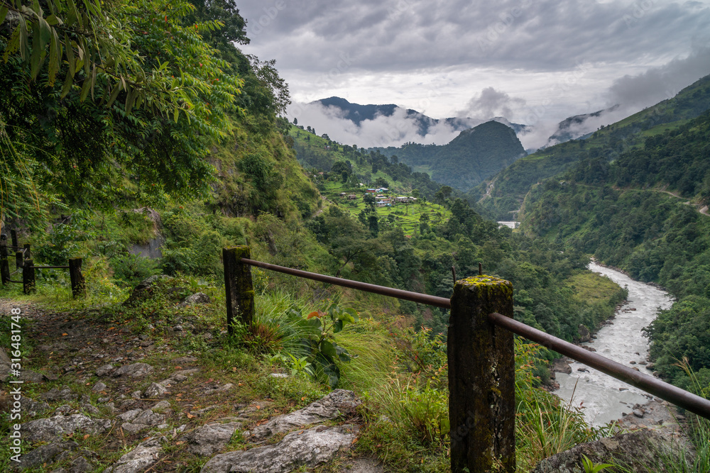 annapurna circuit nepal waterfall and stream on the trekking famous path trail