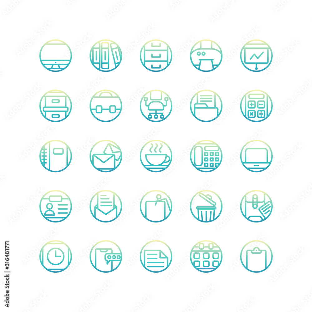 Work Office gradient icon set. Vector and Illustration.