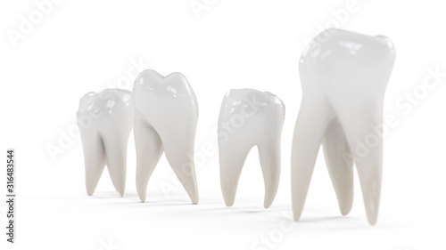 3d illustration Healthy teeth isolated on white background. Set of teeth. The concept of toothbrushing  care and protection against caries. Oral care  teeth whitening.