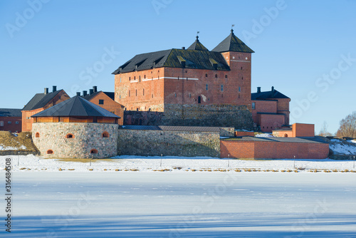 The old fortress-prison Hameenlinna close up on a sunny March day. Finland