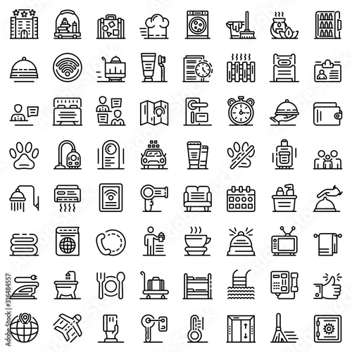 Room service icons set. Outline set of room service vector icons for web design isolated on white background