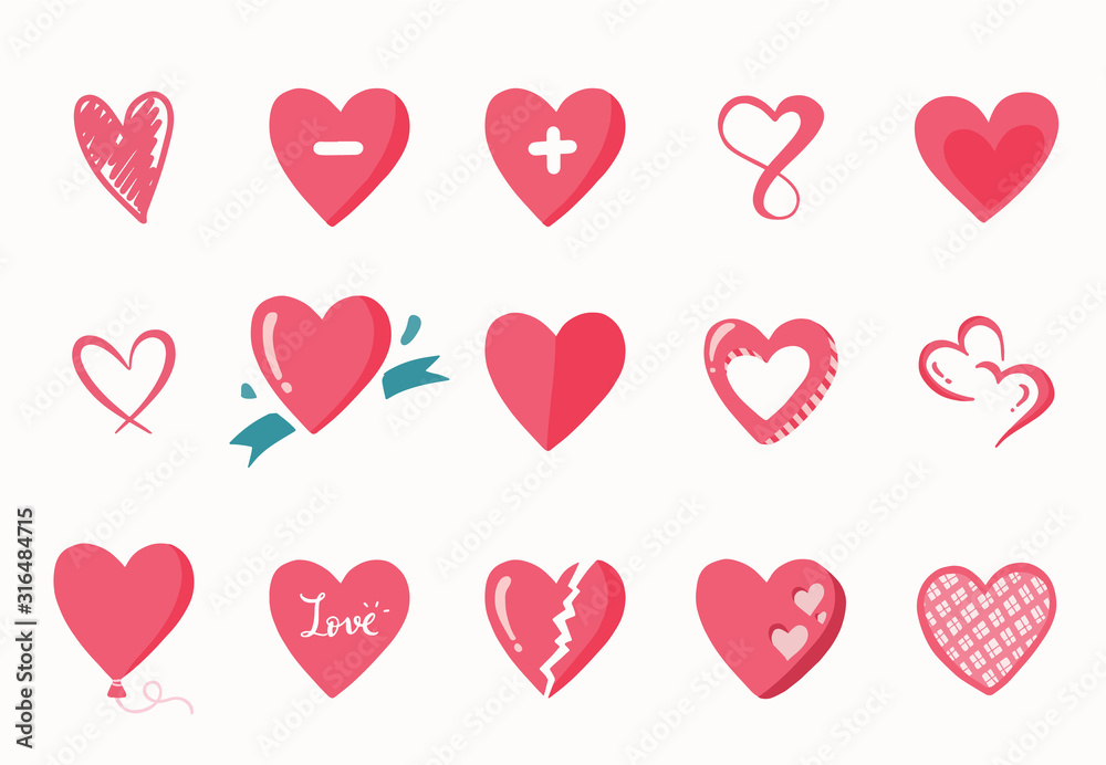 Cute object valentine collection with heart.Vector illustration for icon,logo,sticker,printable