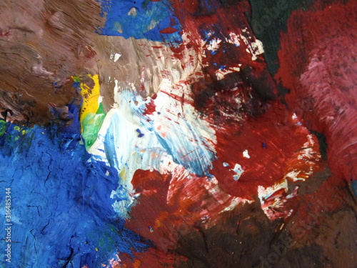 background macro image of a multi-colored surface with splashes and strokes of paint