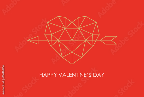 Arrow Stuck In The Polygonal Heart With Valentines Greeting
