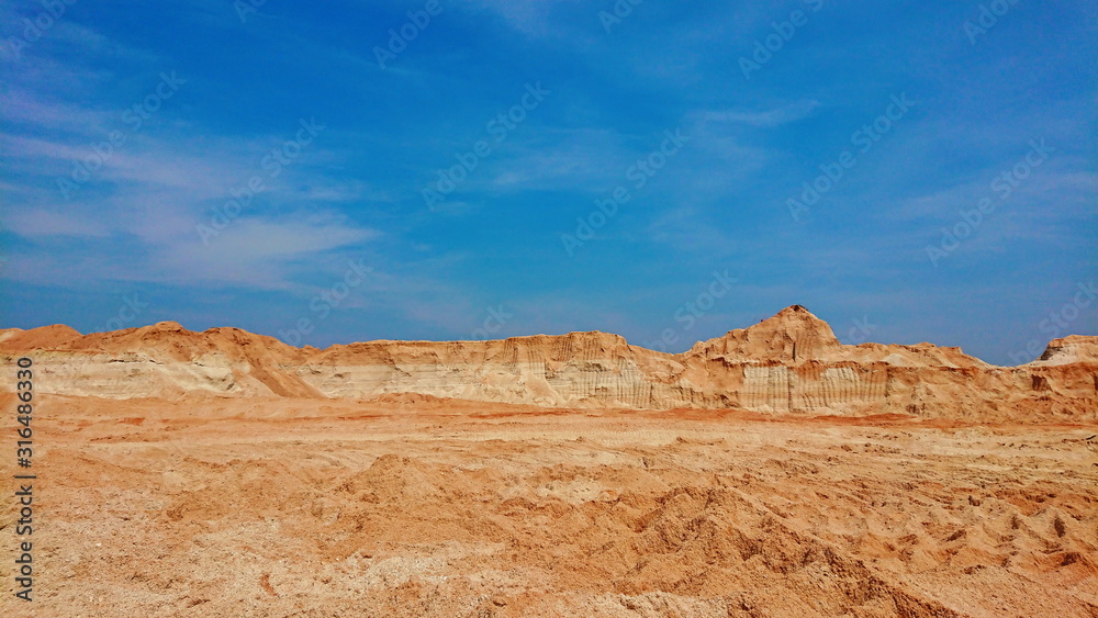 Old mining Red surface land like canyon dry hill material 