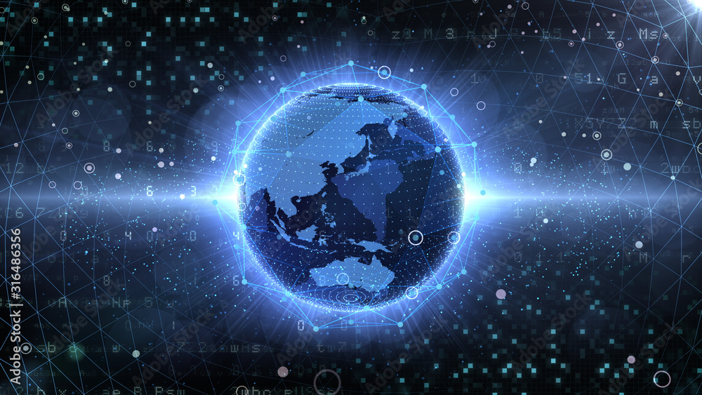 Obraz premium Earth on Digital Network concept background Japan Australia