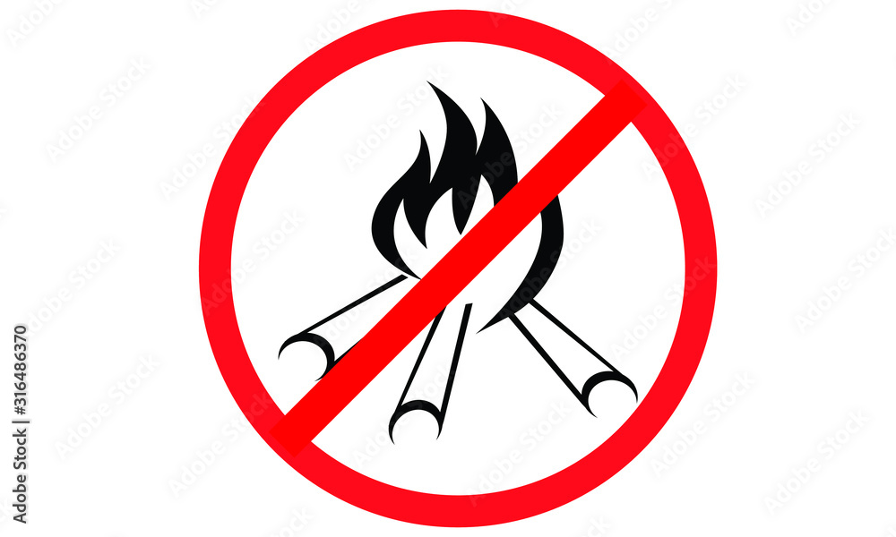Image of the symbol prohibiting a fire or a bonfire in this area or forest. Image of the symbol prohibiting a fire or a bonfire in this area or forest.