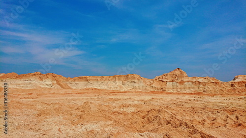 Old mining Red surface land like canyon dry hill material 