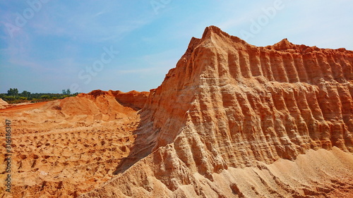 Old mining Red surface land like canyon dry hill material 