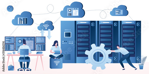 Bid data developers and engineers. Data science and jobs concept.