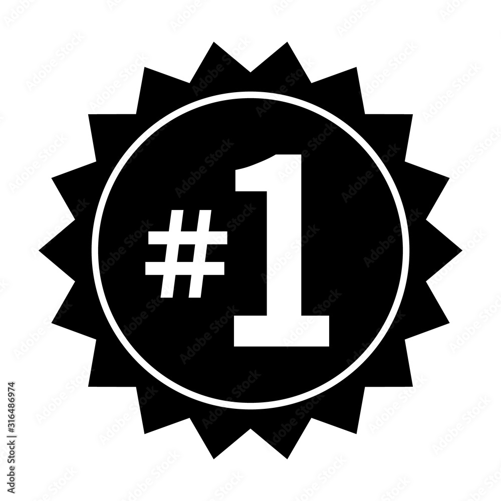 Number 1 or #1 badge label flat vector icon for apps and print Stock