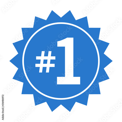 Number 1 or #1 badge label flat blue vector icon for apps and print